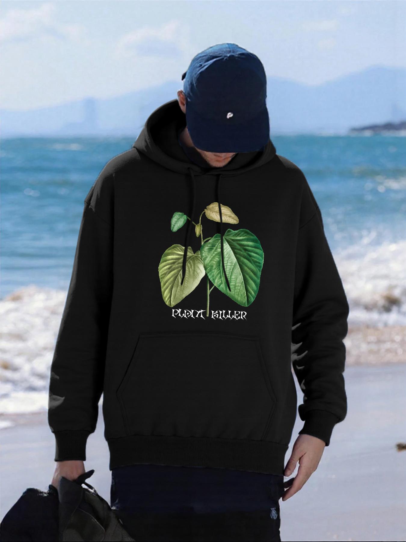 

Plant Leaf Growthprinting Mens Hoody All-Match Autumn Hoodies Fleece Hip Hop Male Sportswear Pocket Loose Uniex Clothing 2XL