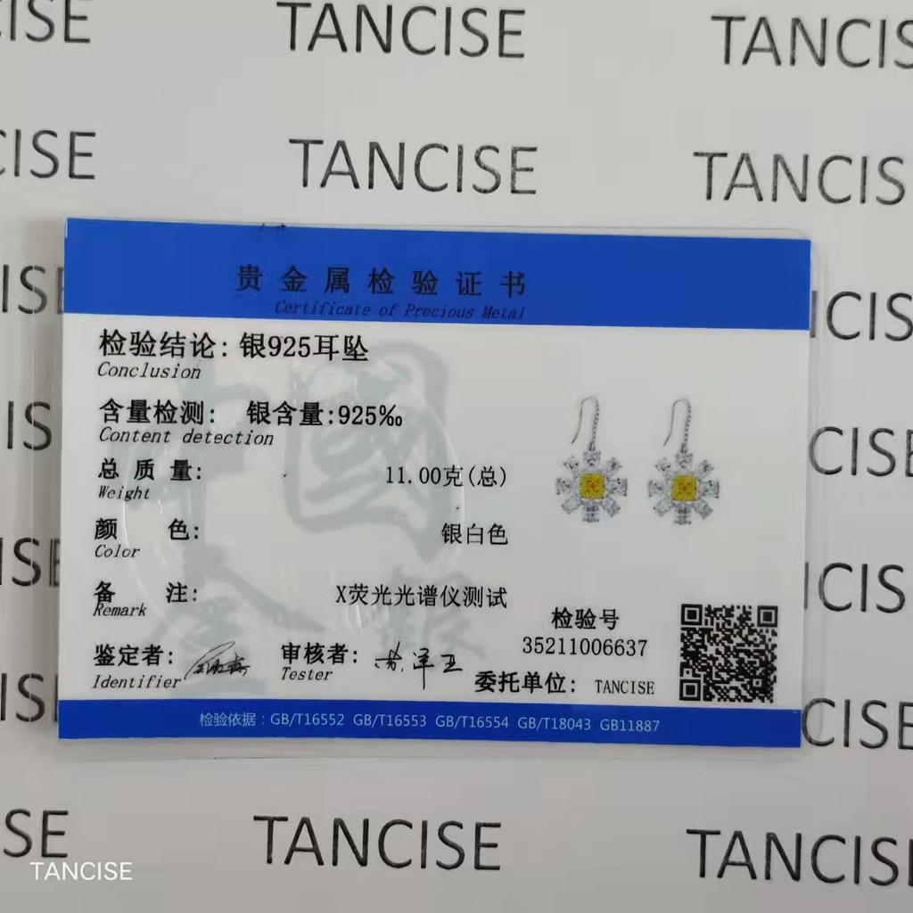 Tancise 7*7Jewelry Gelbe High Carbon Diamond Ohrringe 7*7 Herbst Chrysantheme Blühende Luxus Ohrringe 925.