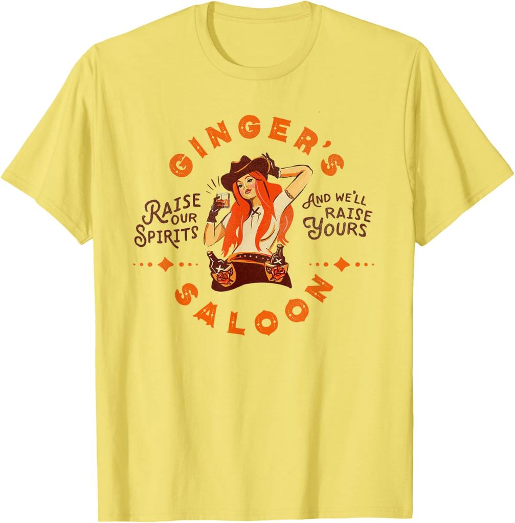 Gingers Saloon Vintage Cowgirl Whiskey Redhead Dive Bar Artist Gift T-Shirt Cotton Short Sleeve