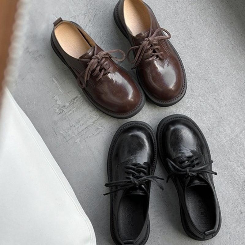 Fashion British Style Oxfords 2025 New Leather Round Toe Men's Shoes Casual Female Loafers Retro Comfortable Soft Mid Heels Women Shoes