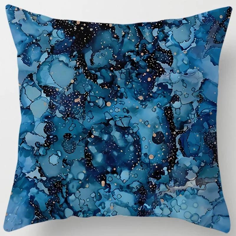 Blue Pattern Print Home Decoration Polyester Fiber Cushion Cover Living Room Sofa Cushion Cover 45X45 Cm