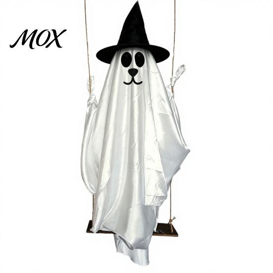 Glowing Ghost for Terrace 1.2/1.8M Hanging Dog on Swing, LED Light Up Cute Puppy Spooky Halloween Party Supplies Swing Ornament Tree, Porch,