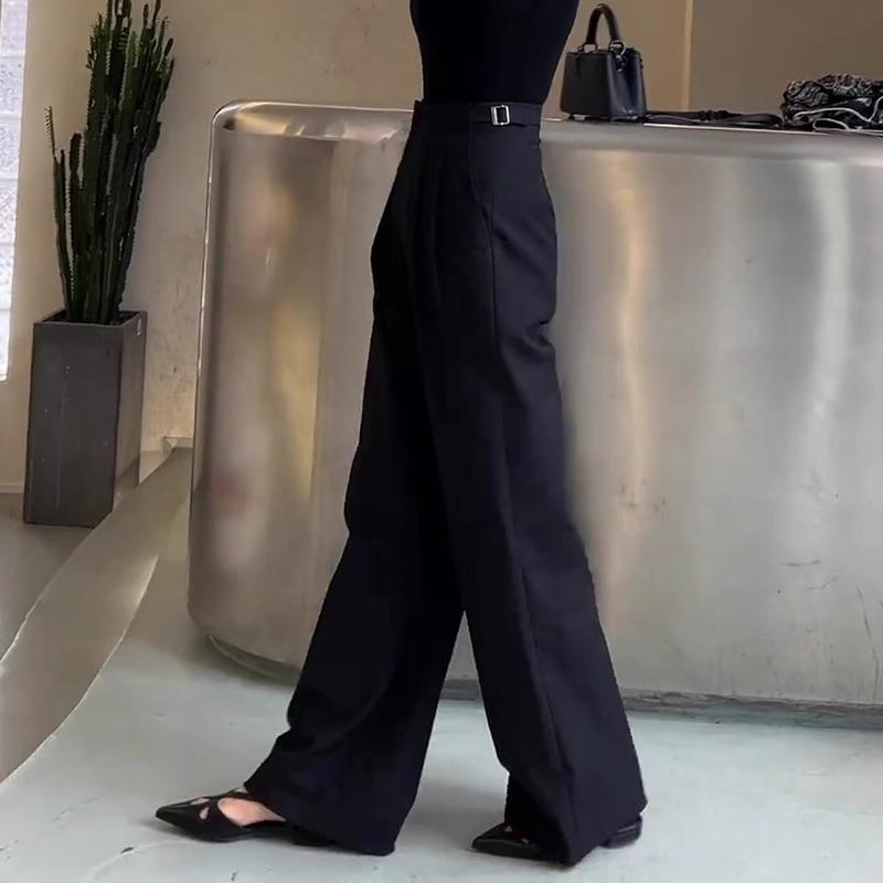 

Women s Autumn 2023 Black High-Waist Straight-Leg Suit Pants with Side Buckle 4XL 145-155 jin