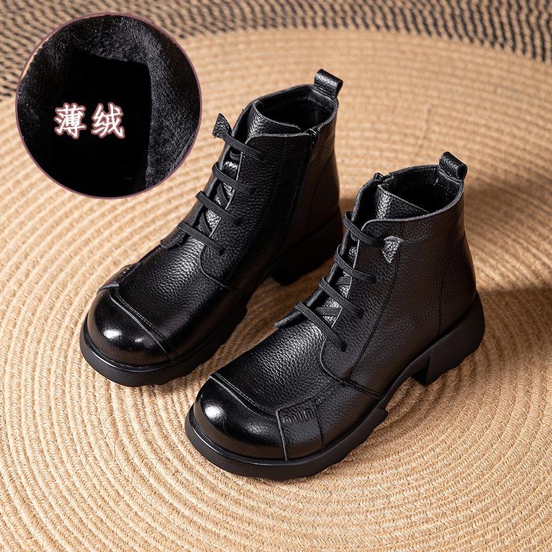 Winter new leather warm mother cotton shoes women's thick heel non-slip middle and old women's short boots