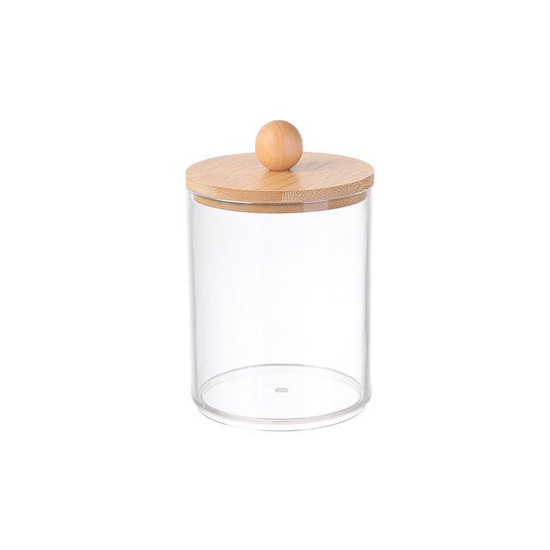 

Bamboo Lid Cotton Swab & Makeup Storage Box - Round Transparent Dustproof Container