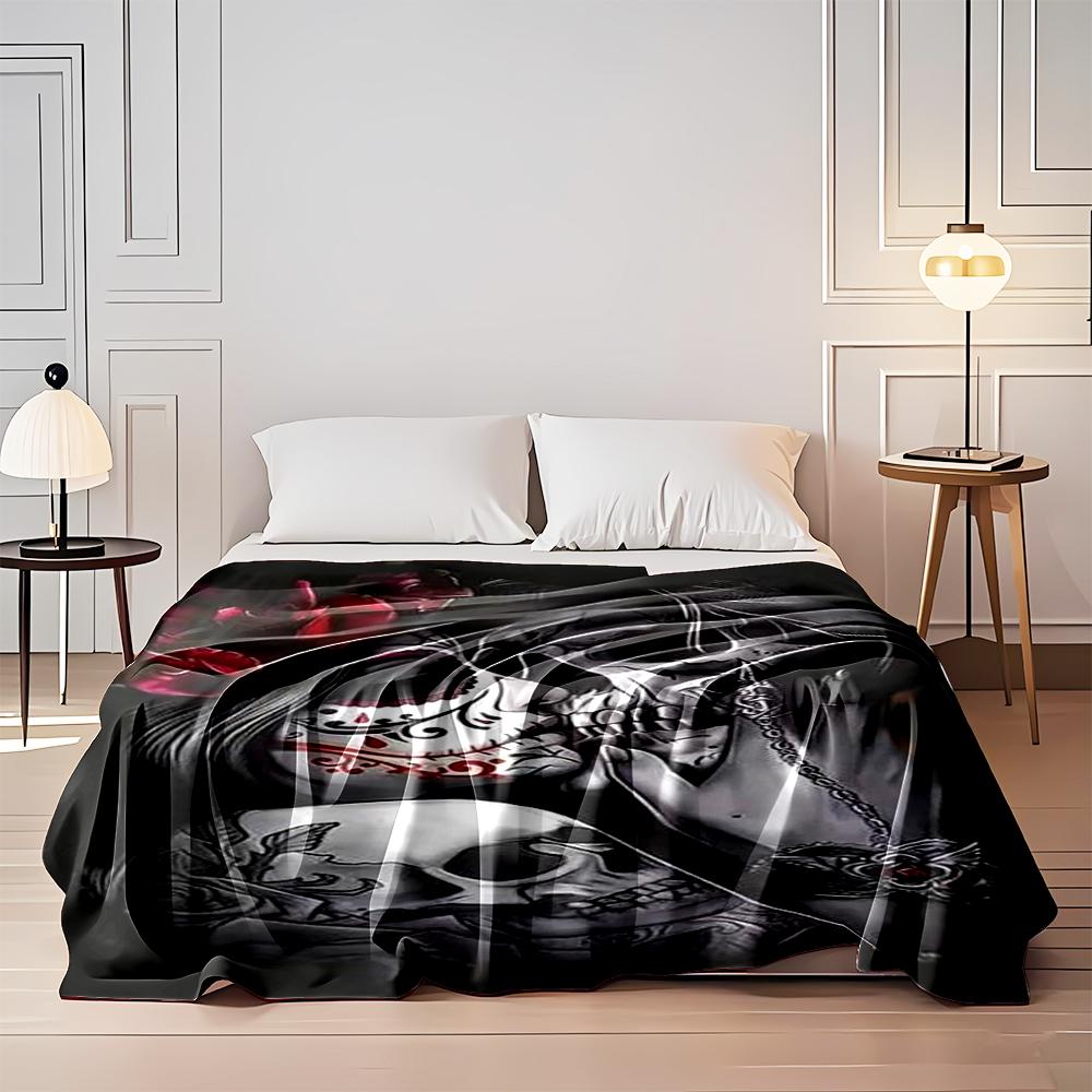 "Day of the Dead Skull Art Blanket Design" Flannel Blanket for Bedroom, Living Room, Sofa, and Nap Sofas.
