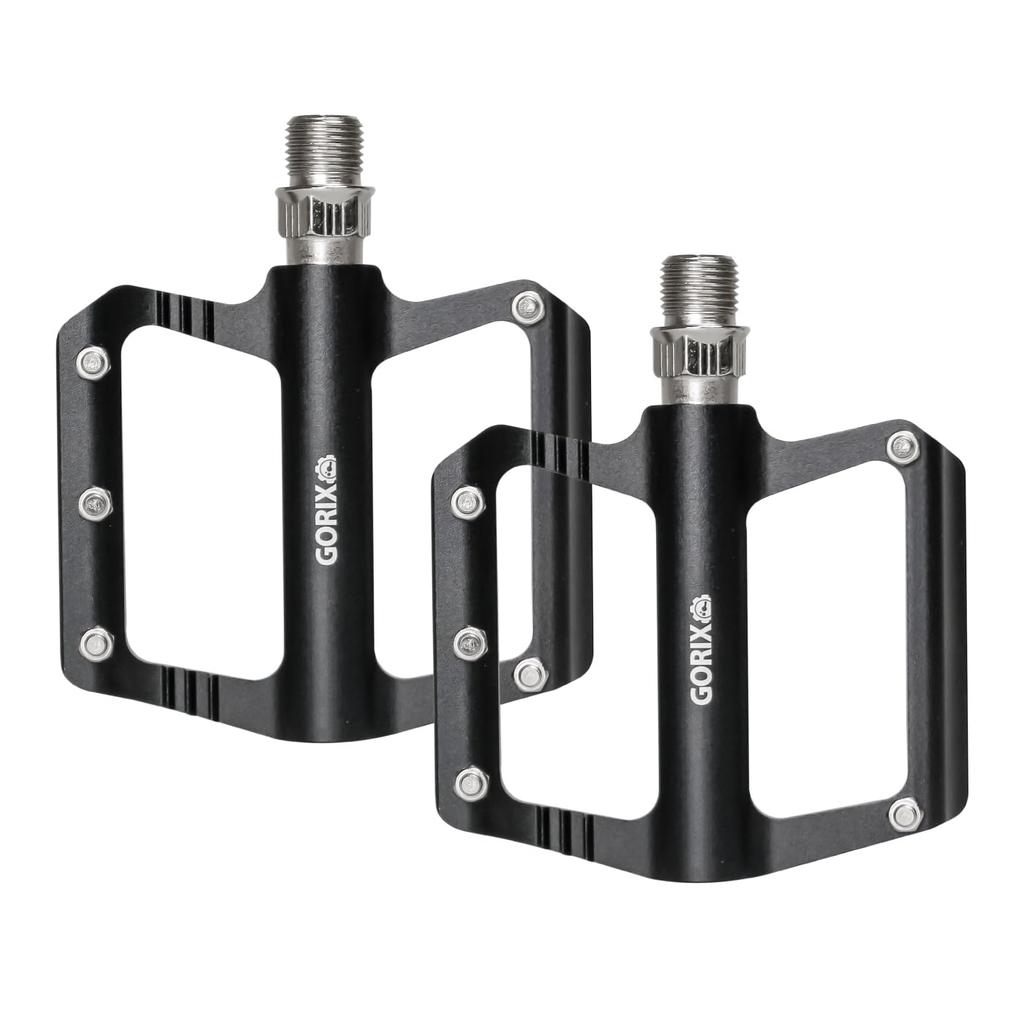 GORIX Bicycle Pedals Flat Pedals Aluminum Lightweight Thin Wide Flat Spike Pins Stylish Simple Design Flat Pedal Black Durable Suitable for Road Cross
