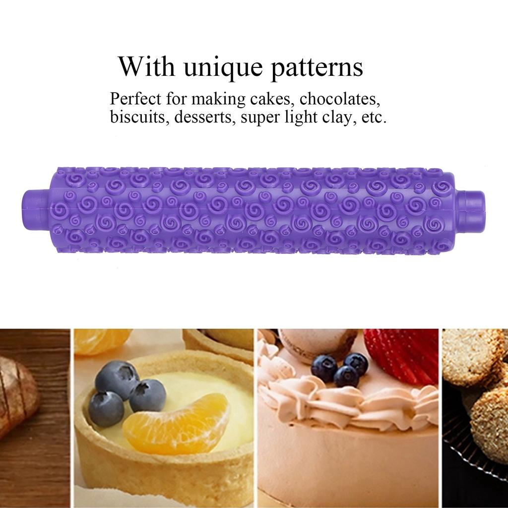 Fondant Rolling Pin Tool Plastic Embossing Roller Baking Pastry Cake Decorating SuppliesPurple Short Handle