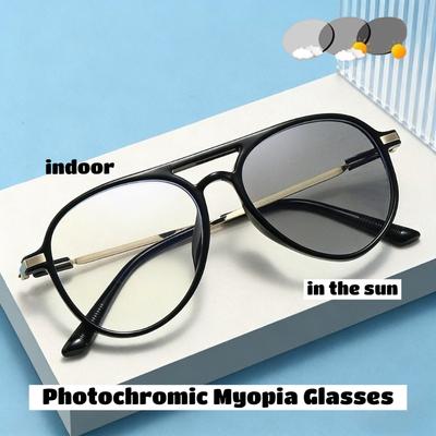 Herren Damen Neue Mode Photochrome Myopiebrillen Neutral Großer Rahmen Luxus Hochauflösende Blaulichtfilternde Myopiebrillen -4.0