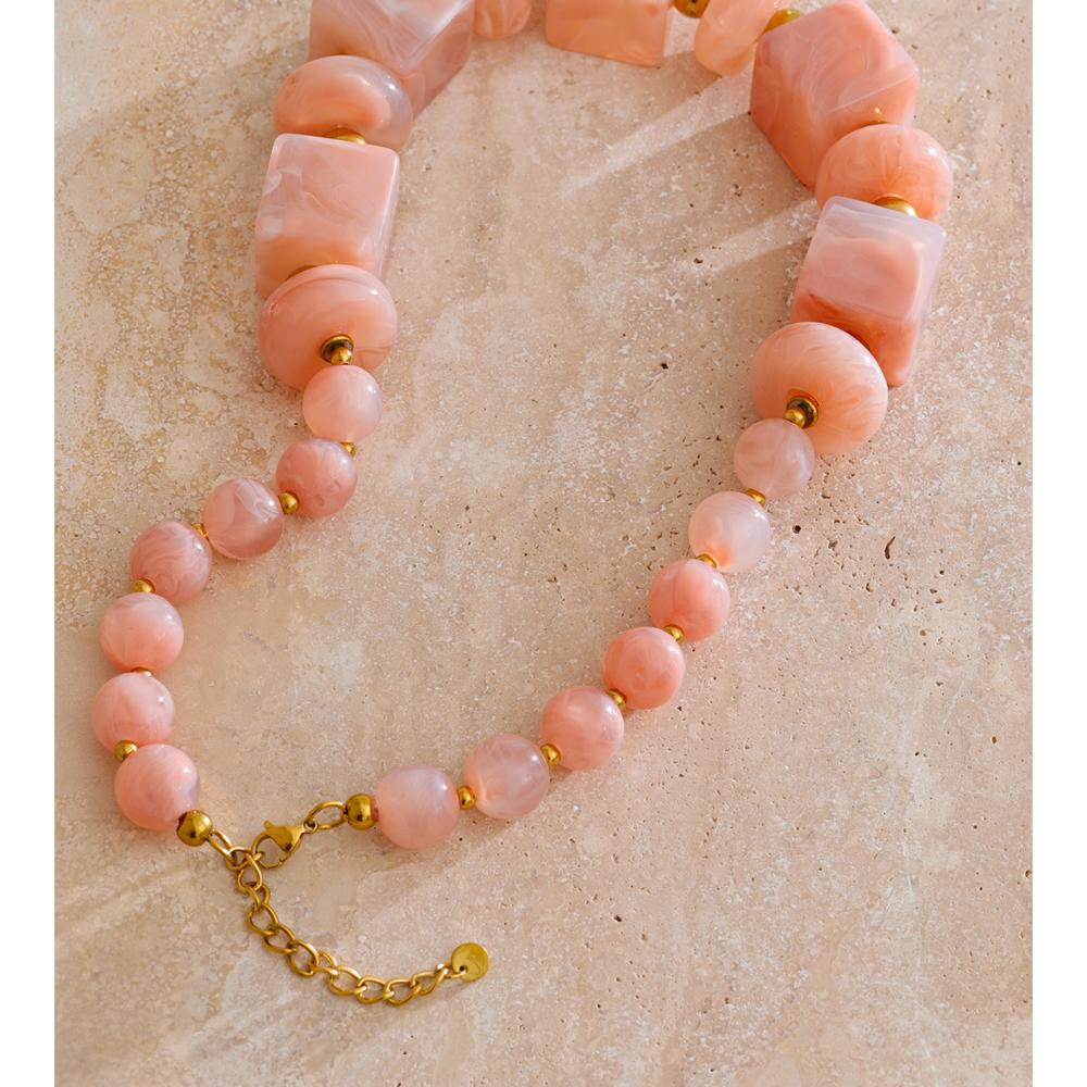 Eetit 2025 Acrylic Square Round Beads Chain Handmade Necklace Stainless Steel Autumn Winter Statement Jewelry Exclusive Style