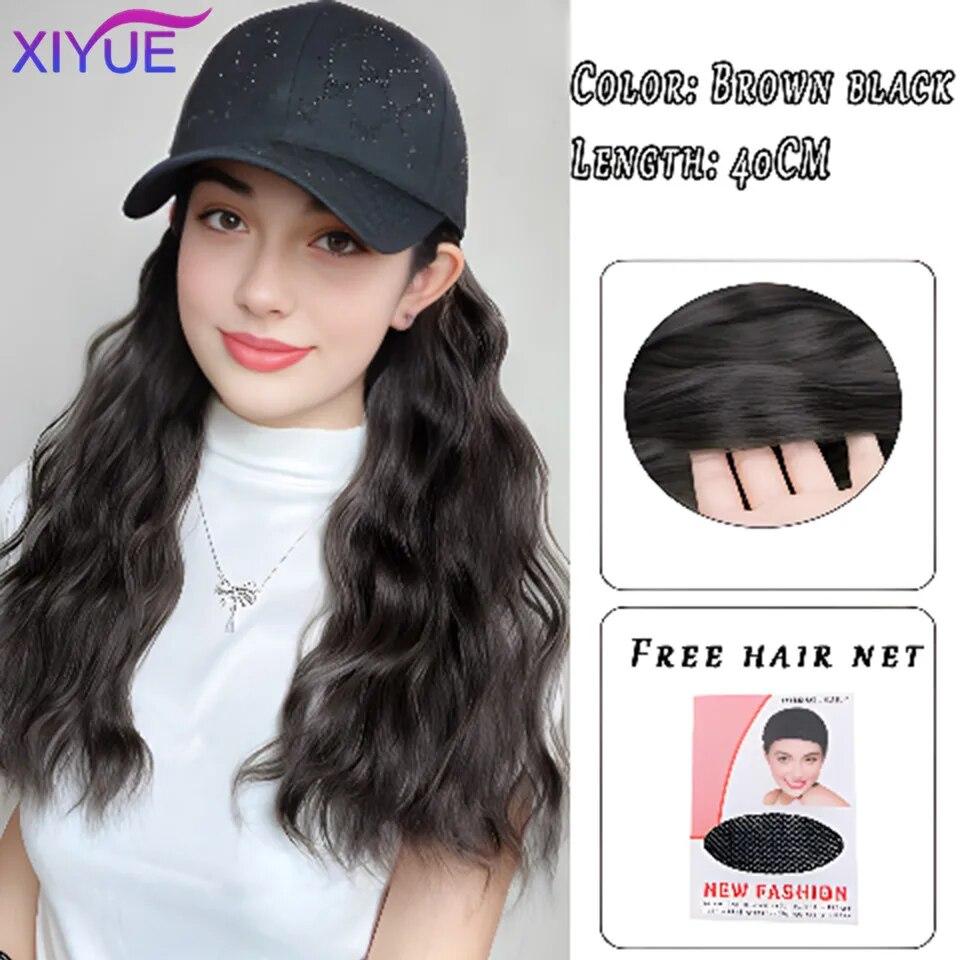 Kapelusz peruka kobiece długie włosy jednoczęściowy kobiecy fason leniwe lekko kręcone włosy czapka z daszkiem peruka pełne nakrycie głowy