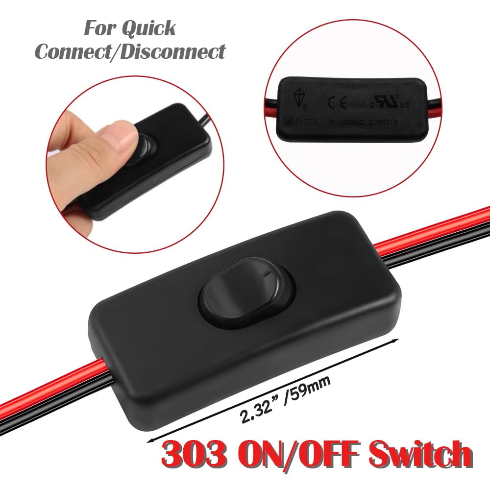 HayEastdor 8,2 fot/2,5 m SAE - Kabelhärva med strömbrytare och krokodilklämmor 16 AWG 2-pin SAE