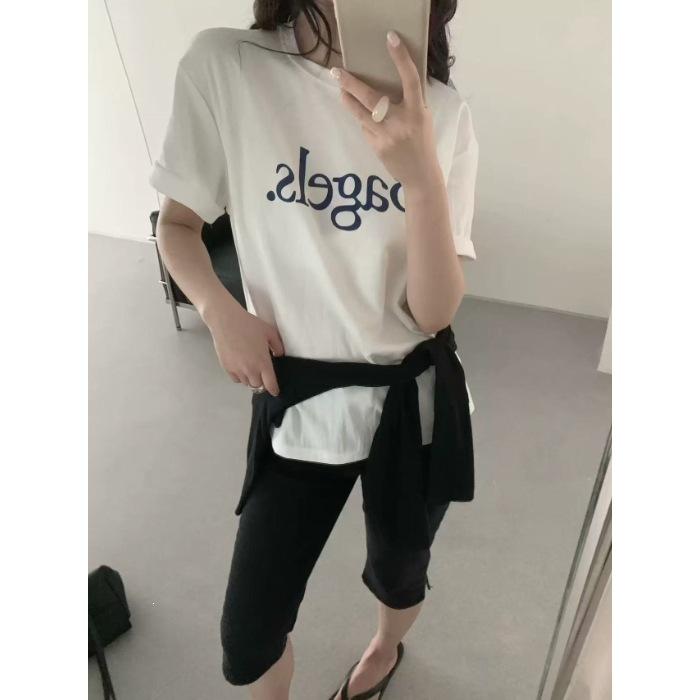In the summer of 2026, the new Korean version of the letter-printed round neck loose casual versatile short-sleeved T-shirt women's top trendy ins