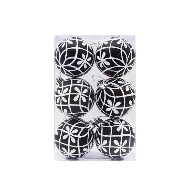 6 stk/eske Runde Svarte og Hvite Juletrepynt Hjemmedekor Fest Høytid Håndmalte Kuler