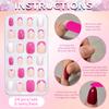120Pcs Kids French Tip Press On Nails Short Round Pink Black Heart Flower Design Reusable False Nail Tips