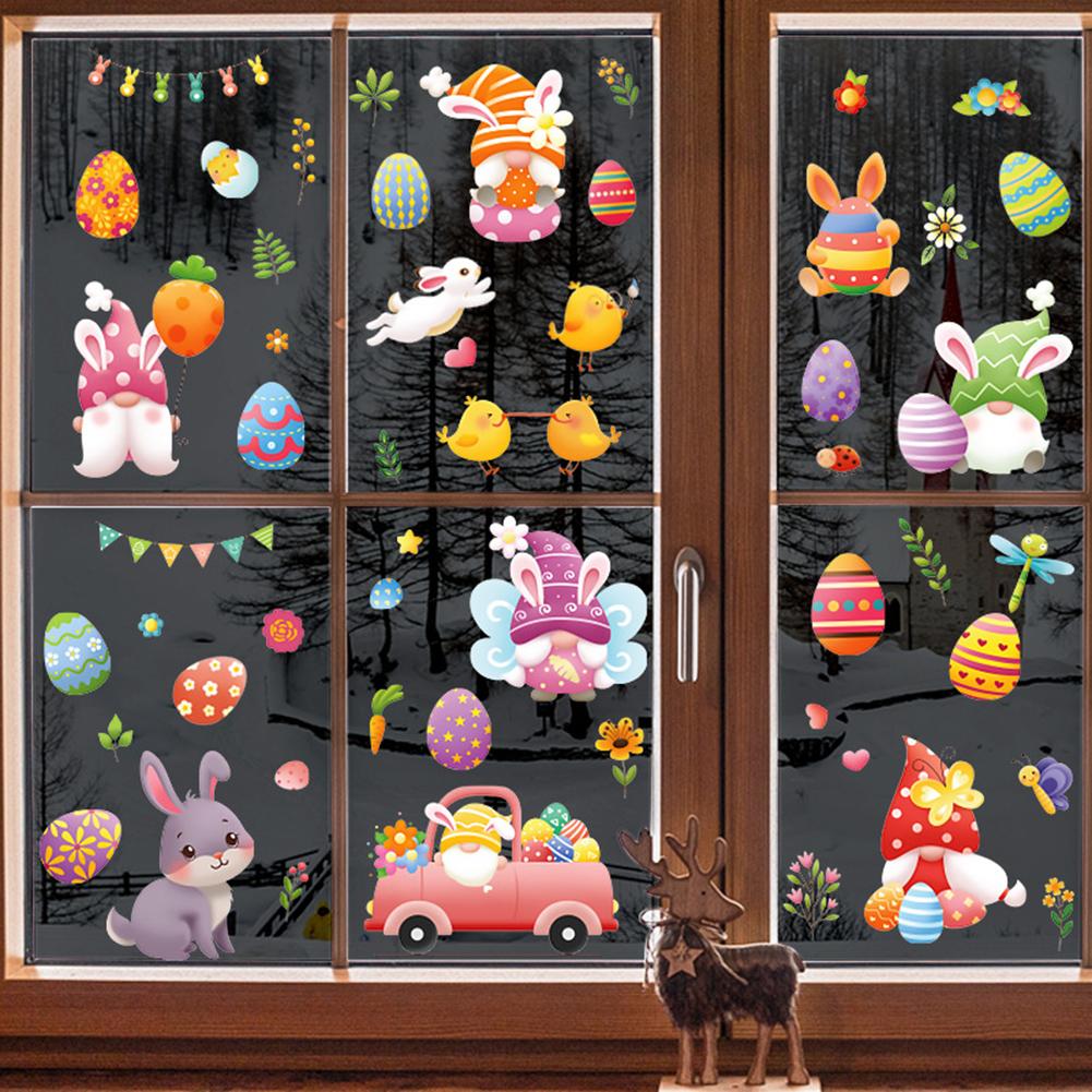 9 Pcs Electrostatic Window Stickers Colorful Cartoon Eggs Chicks Butterflies Easter Elements Glass Decals Home Decor