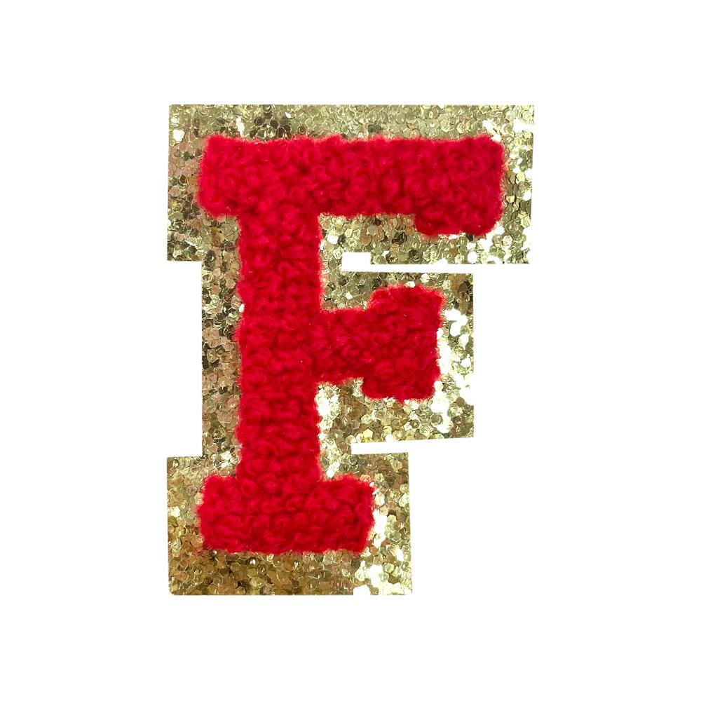 Red A-Z Chenille Embroidery Letter Patches, 5cm Self-Adhesive for DIY Clothing.