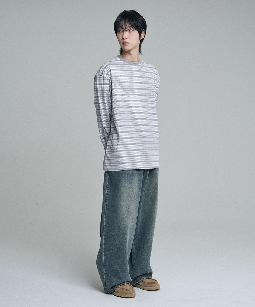 Mubeun More Wide Denim Pants Washed Blue