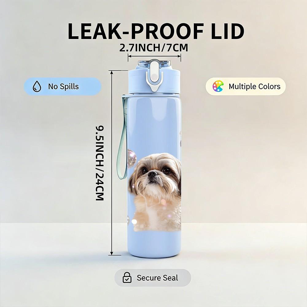 1PC Puppy Dog Soft Pillow Art Print 750ml Color Plastic Sports Water Bottle Leakproof Flip Straw Lid Suitable for Sports Office Home Use