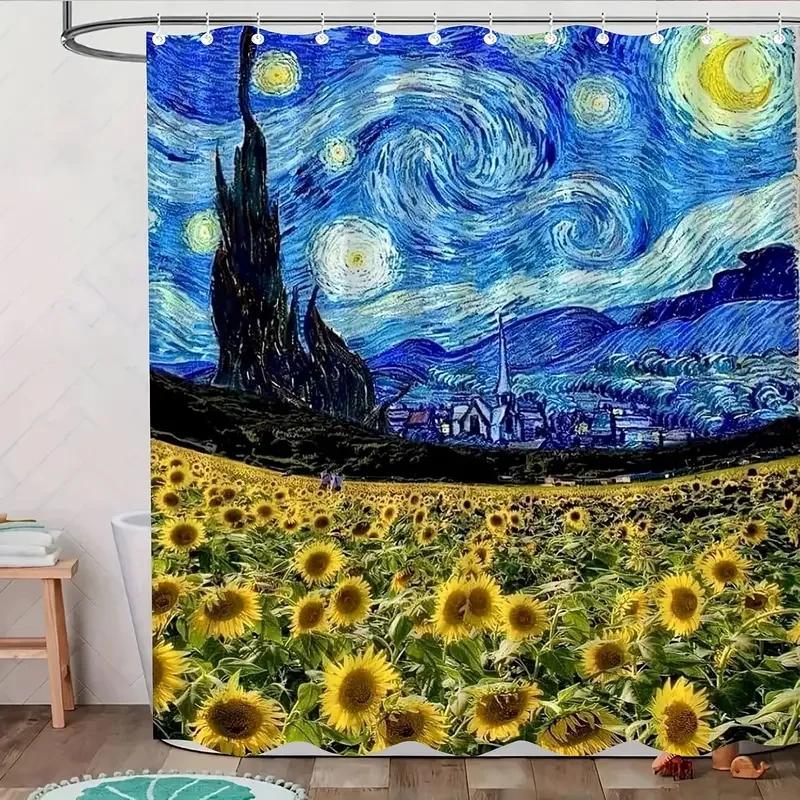 Vincent Van Gogh'S Starry Shower Curtain Can Be Hand-Washed In Waterproof Polyester Fabric Art Design Bathroom Shower Curtain