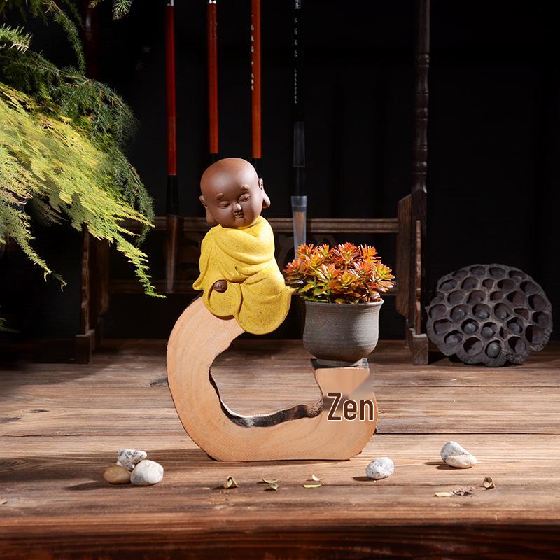 Zen Novice Monk Zisha Ceramic Figurine - Creative Home Tea Pet Ornament
