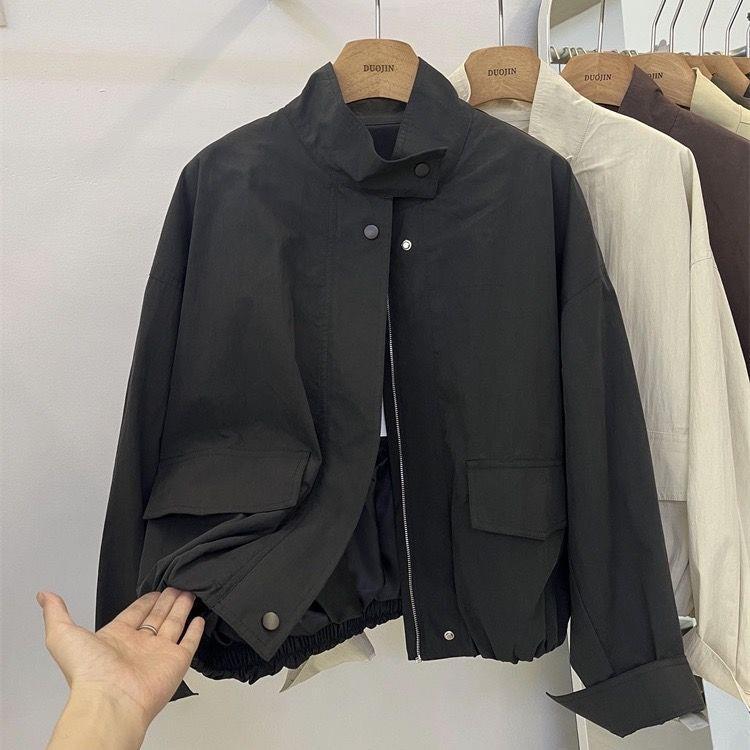 Spring 2025 Women's Loose Casual Chic Stand-Up Collar Jacket - Hong Kong Style