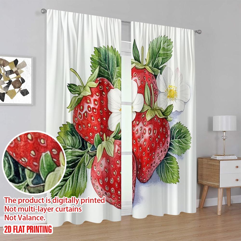 2pcs,2D Plane Printing Light Filtering Curtains Berry Blooms Versatile Durable Polyester (without Rod) Art Deco Festive Use for