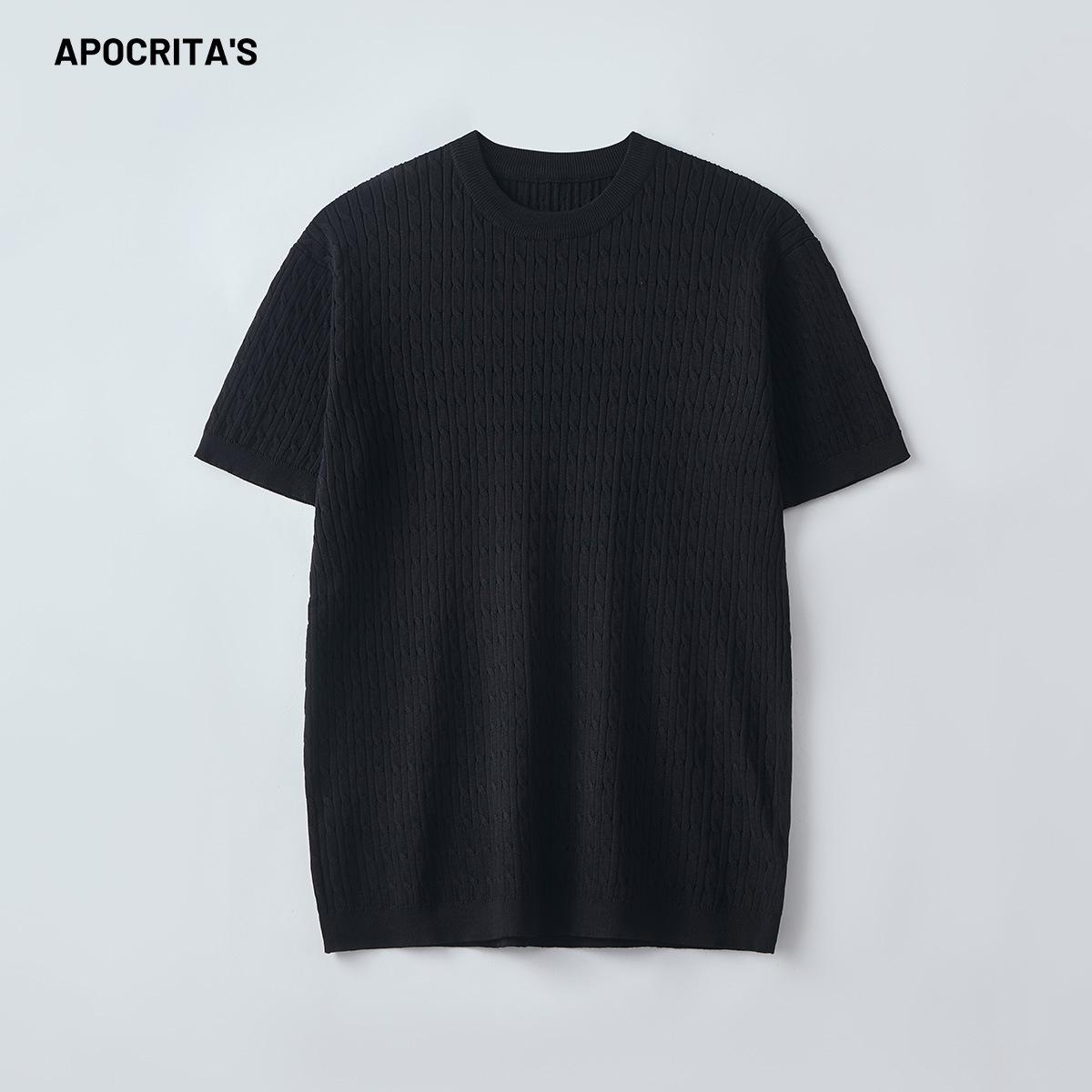 APO Menswear | Men s Slim Fit Cable Knit Short-Sleeve T-Shirt XL чёрный