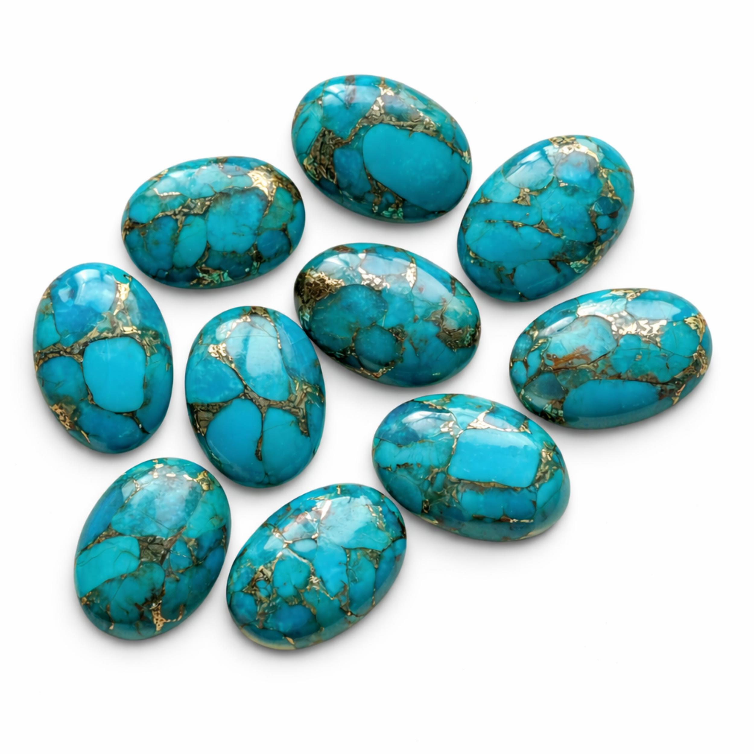 AAA+ Blue Copper Turquoise Oval Cabochon, Flat Back Natural Gemstone, High Grade Turquoise for Jewelry Making 6x8mm синий