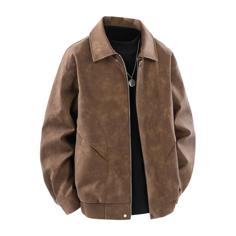 Autumn and Winter New American Retro Loose Leather Jacket PU Leather Jacket Waterproof Motorcycle Suit for Men and Women