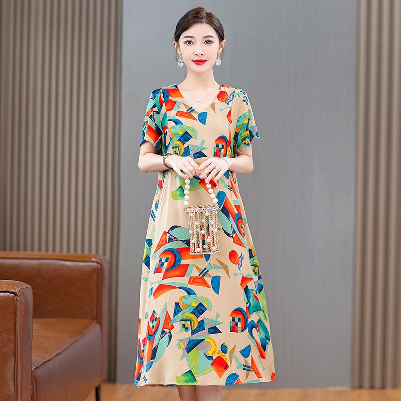 2023 Bavlněné tištěné letní šaty s kontrolou bříška plus size pro ženy středního věku a starší