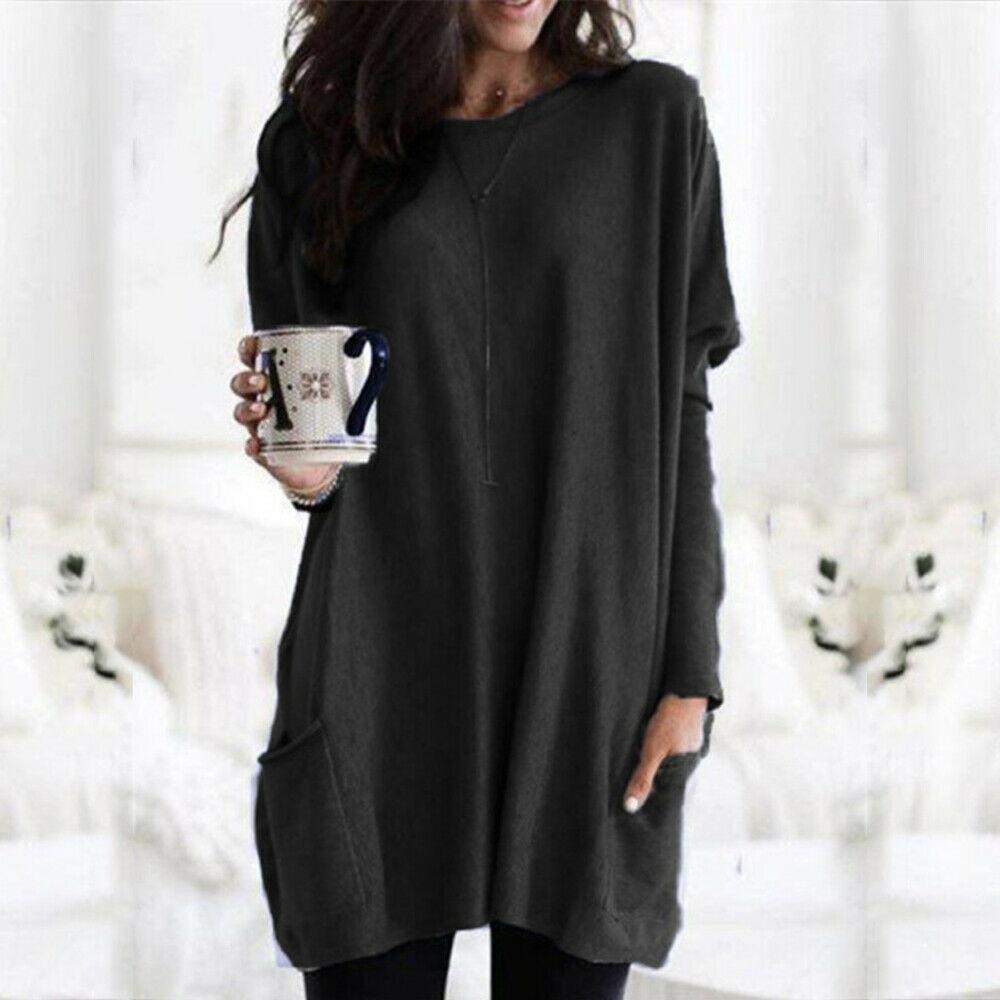 Elegant Women's Jumper Mini Dress Blouse In Vibrant Colors With Two Pockets
