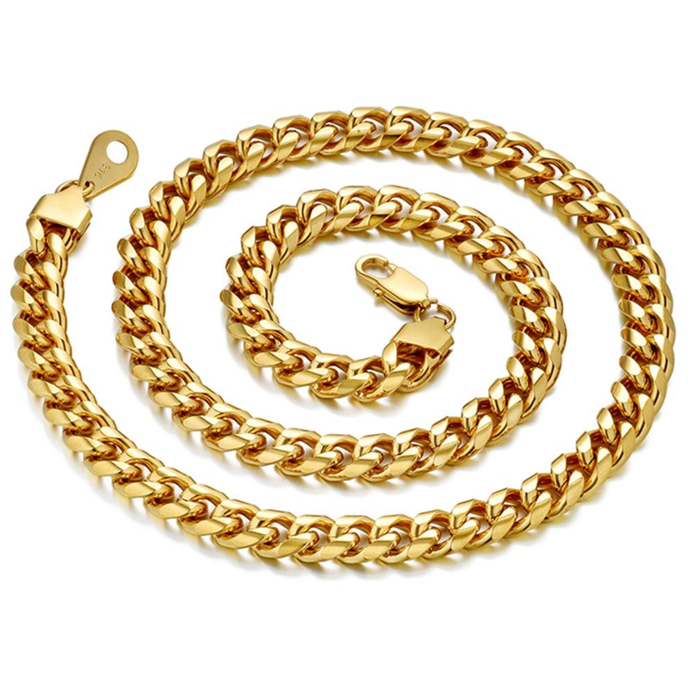 Punk Fashion 10mm Cuban Link Chain Necklaces Male Thick Gold Silver Color Stainless Steel Heavy Chain for Men Party Jewelry Gift