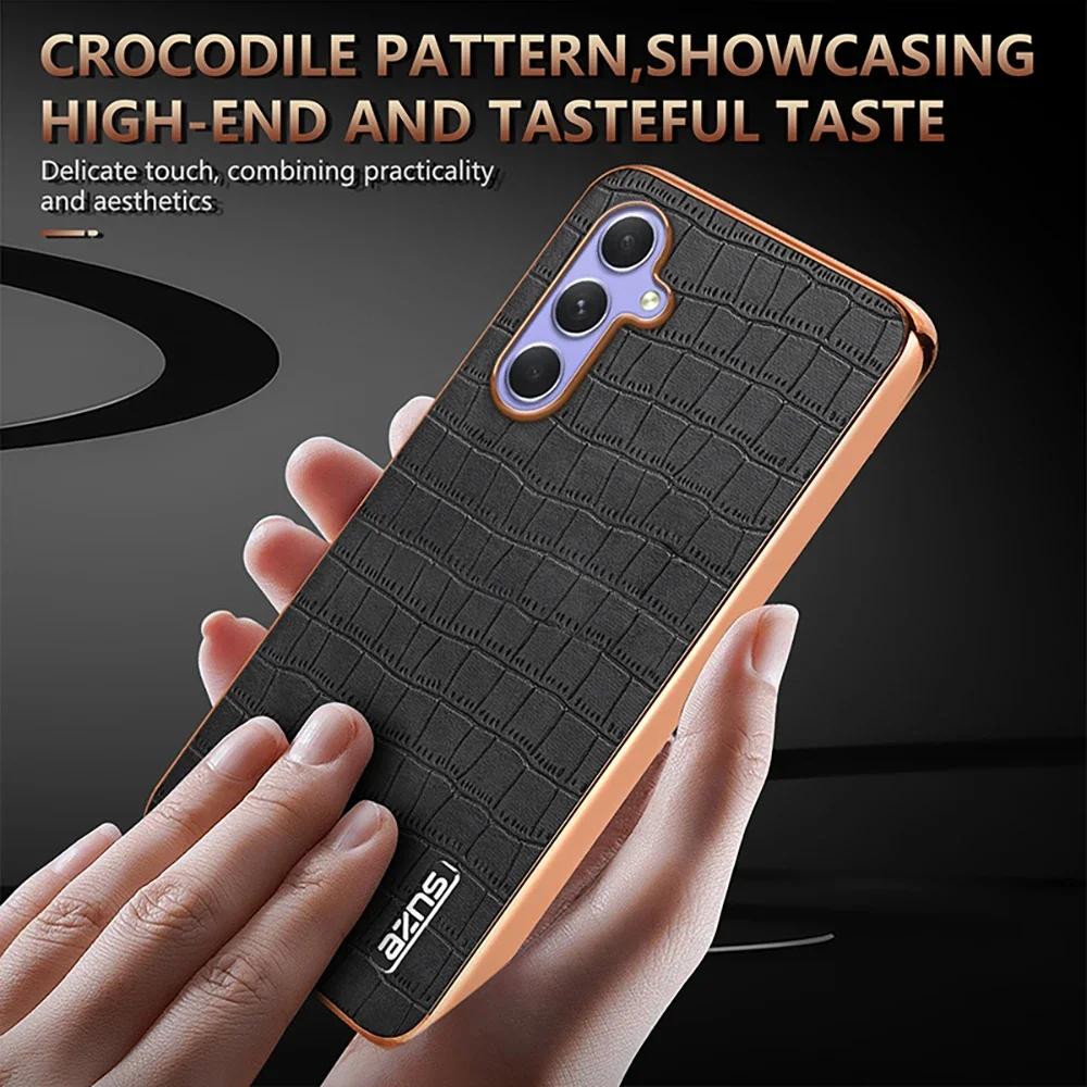 Luxury Crocodile Leather Phone Case for Samsung Galaxy A55 A35 A25 A15 A05S 54 34 14 M14 Shockproof Electroplat Frame Soft Cover