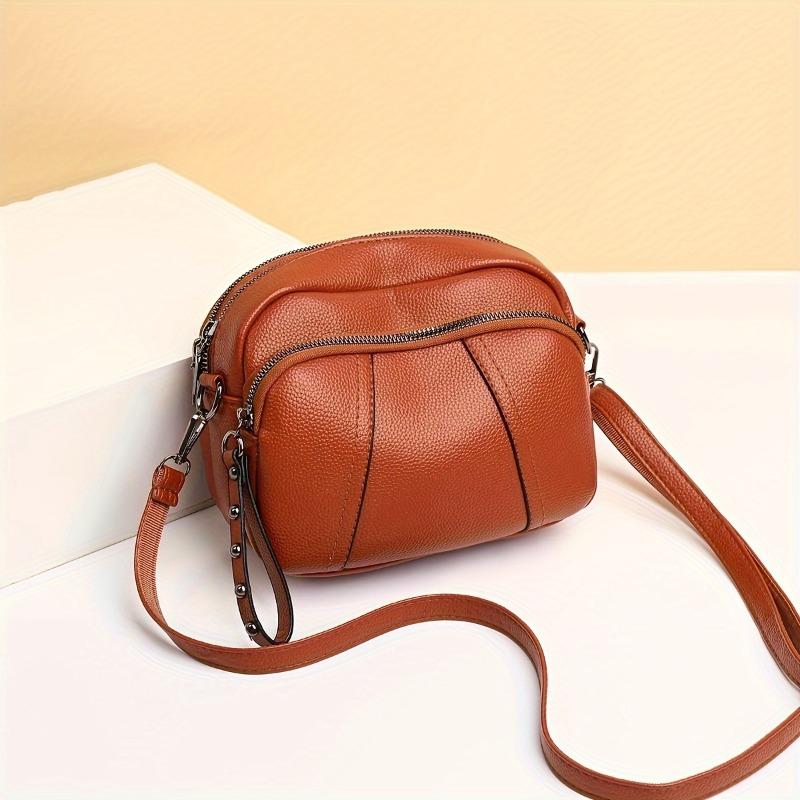 Casual Chic Black Soft Leather Crossbody Bags, Small Multi Zip Shoulder Purse, Mobile Phone Bag, Rivet Zipper, Small Square Bag