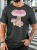 Pink Spotted Mushroom Nature Art Unisexs Print T Shirt Cute Fungi Graphic Tee Casual Short Sleeve Top Botanical Nature Lover Gift