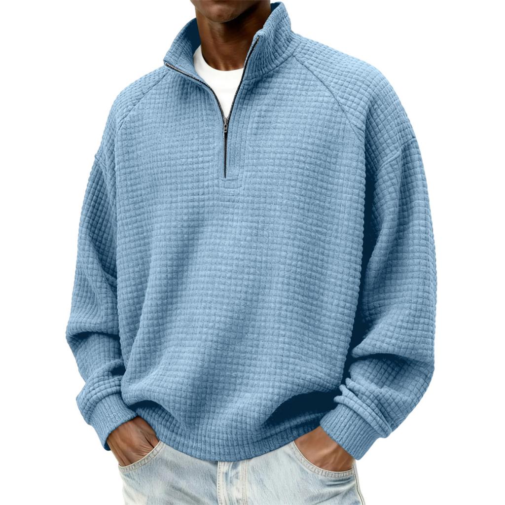 Men's Retro Plaid Zip-Up Sweatshirt Long Sleeve Stand Collar Casual for Fall Winter