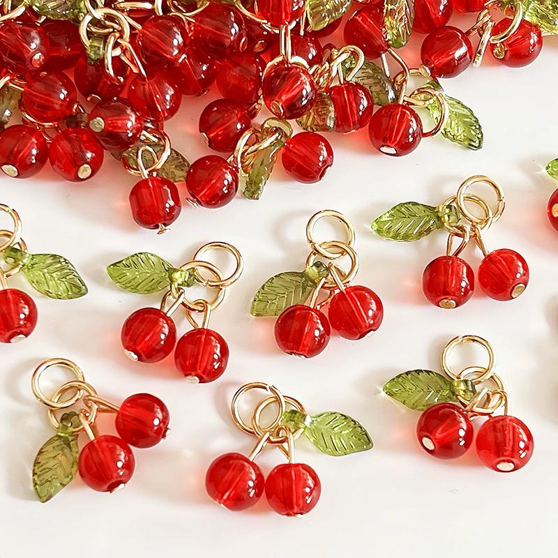 WTEMPO Charming Red Cherry Shaped Design Keychain Accessories Cute Keychian Pendants with Loops Creative DIY Keychain Handcrafts Making Supplies