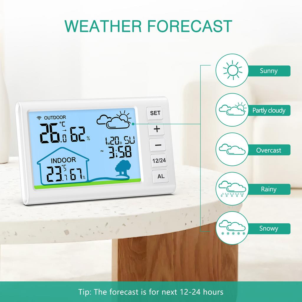 ORIA Wireless Weather Stations Outdoor Digital Thermometer Indoor Hygrometer Temperature Humidity Monitor With Clock for Home