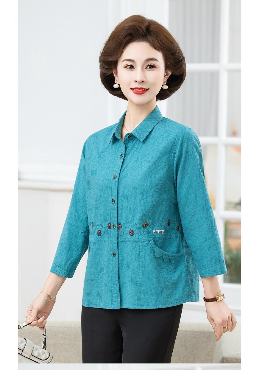 

2026 Mid-Sleeve Cotton Top for Mature Women 5XL (160-180 lbs recommendation) небесно-голубой