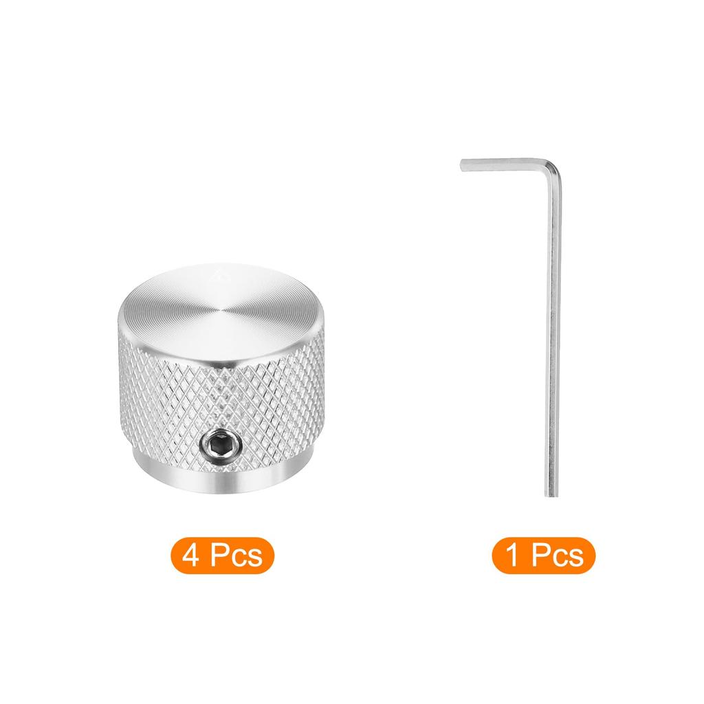 Uxcell Aluminum Potentiometer Universal Volume Tone Control Knob with Arrow Indicator for Silver 4-Piece Knob, 1/4" (6mm) Guitar, 3/5" (20x15.5mm)