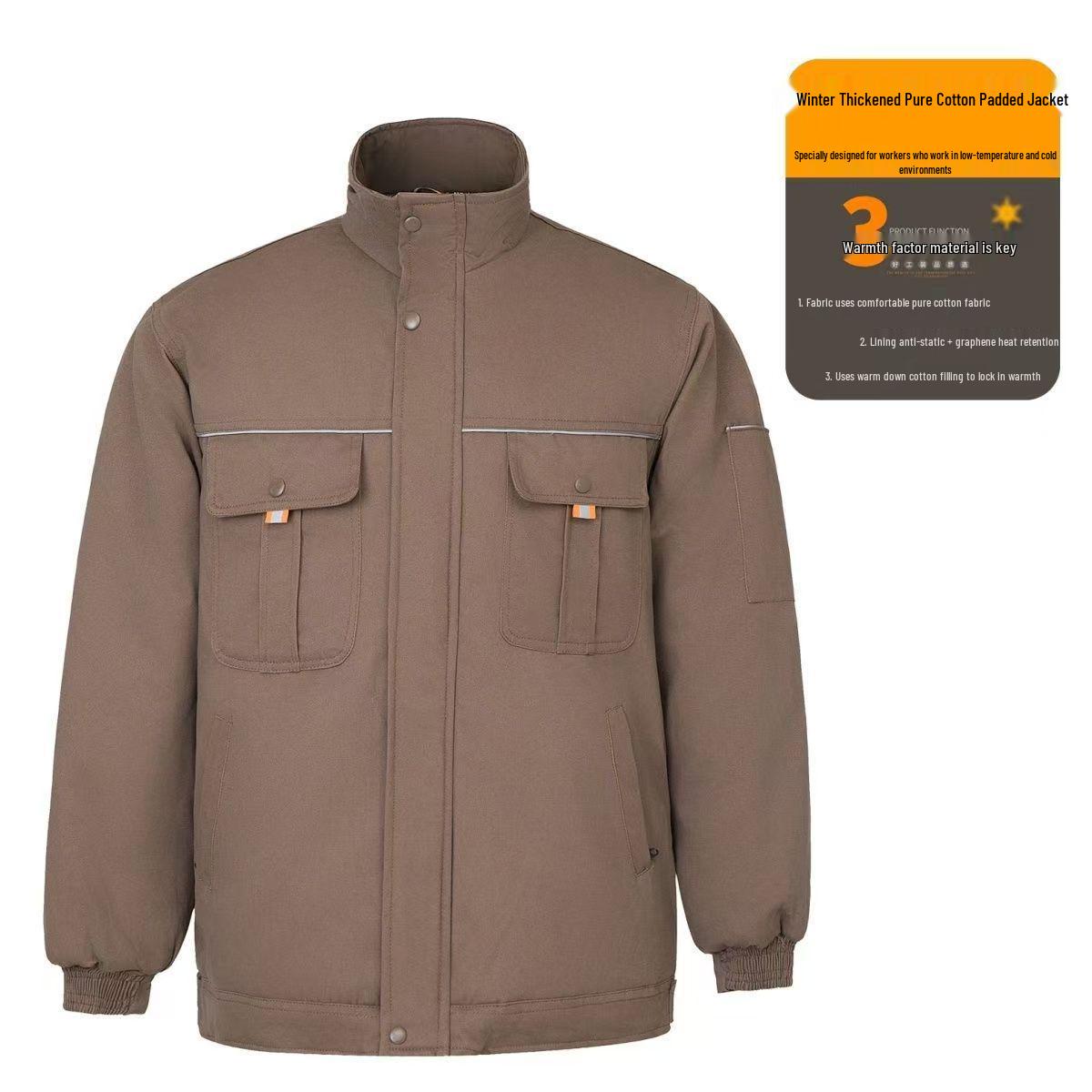 

Thickened Winter Pure Cotton Workwear Coat - Comfortable, Warm Labor Protection for Men and Women L - 115-135 lbs хакі