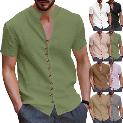 Men's Vintage Plus-size Linen Button-up Collar Short-sleeved Shirt for Summer Men