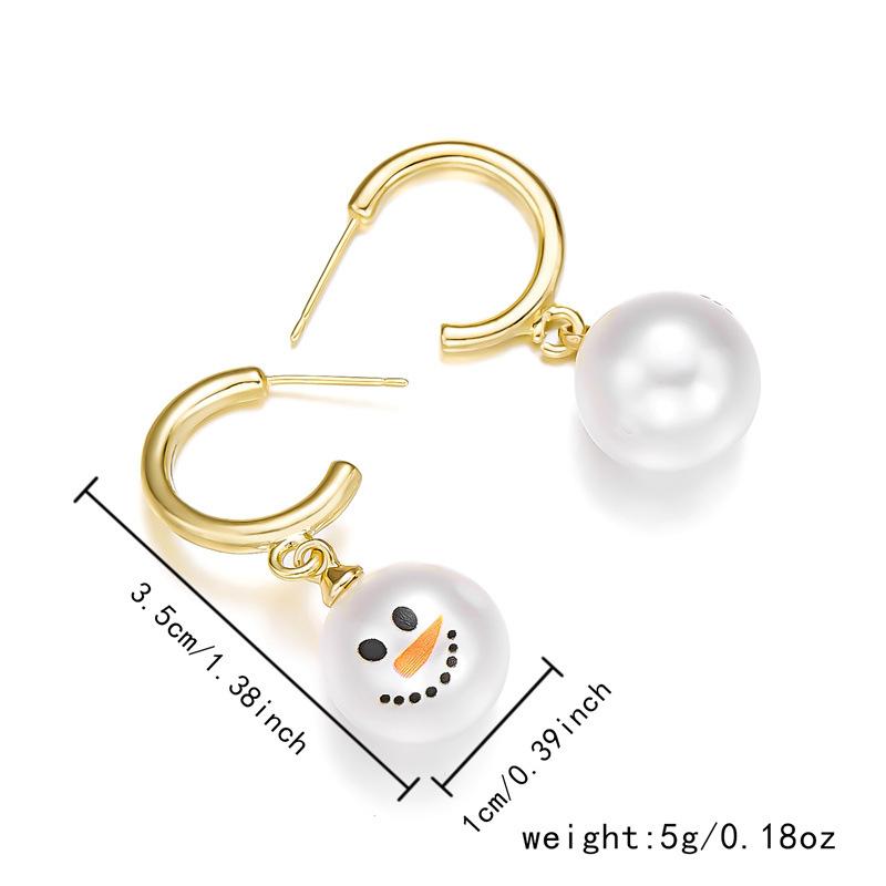 1 Pair of Fashion Christmas New Year Earrings Creative Pearl and Diamond Snowflake Snowman Christmas Earrings Crystal Holiday Ear Hook Zircon Earrings