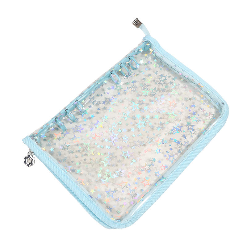A5 Budget Binder Planner Cover with Zipper Glitter Stars 6 Ring Refillable Notebook Shell for Journal Albums Diary School Office Supplies