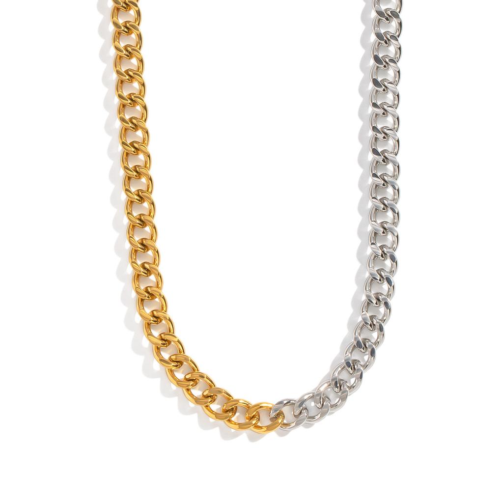  Minimalist 18K Gold Plated Stainless Steel Color Blocked Necklace for Women Chain Fashion Exquisite Jewelry Gift