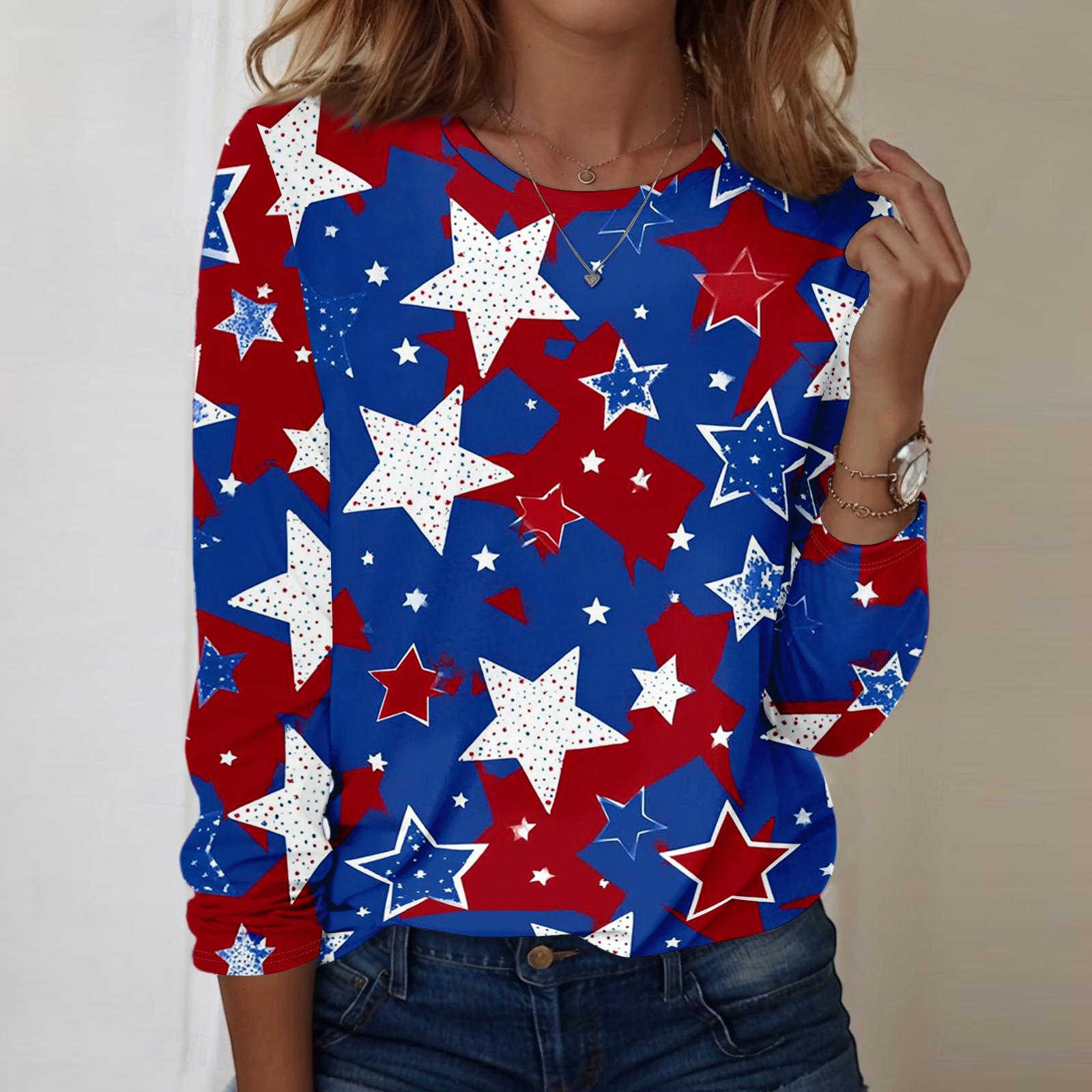 

Женская модная повседневная топ-водолазка с длинным рукавом с принтом ко Дню независимости XL