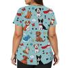 Top da Lavoro da Donna con Scollo a V, Manica Corta, Spacchi Laterali e Tasche, Stampa Animalier, Camice Medico, Vestibilità Comoda