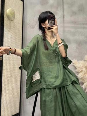 Frühling/Herbst Premium 100% Leinen Dicht gewebt Lässiges Set Damen Zweiteiliges Outfit Locker Dünn Atmungsaktiv Freizeitanzug