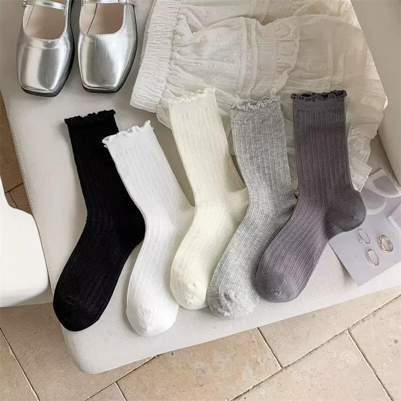 Women's Summer Thin Cotton Mesh Mid-Calf Ruffled Ballet Socks